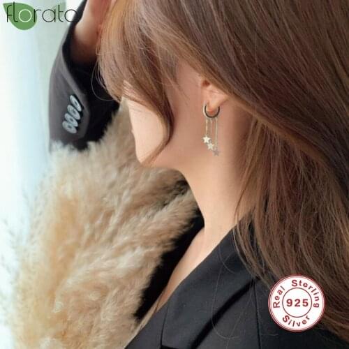 Trendy Star Tassel Hoop Earrings 925 Sterling Silver Small Circle Earrings for Women Korean Simplicity Jewelry
