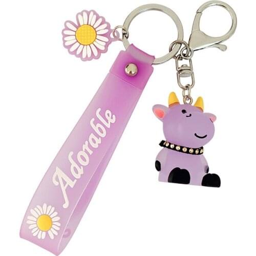 Cartoon Cow Calf Daisy Sukura Anime Keychain For Women Rubber Trinkle Key Ring Chains Car Bag Charm For Girl Boy Gift D814