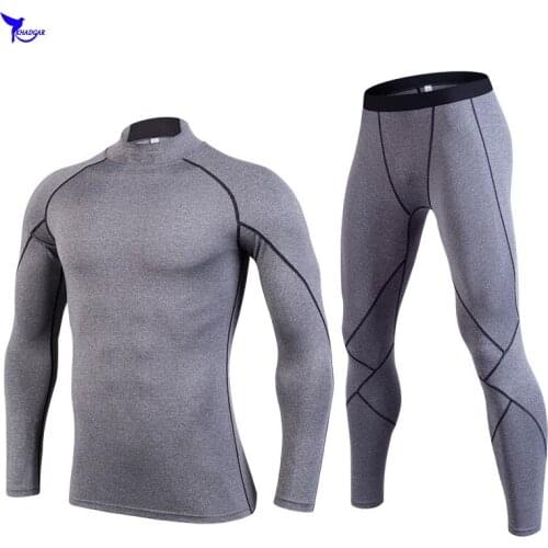 2 PCS 2019 Stand Collar Mens Compression Running Sets Tights Long Sleeve Gym Fitness Sport Suits Quick Dry Sportswear Tracksuit