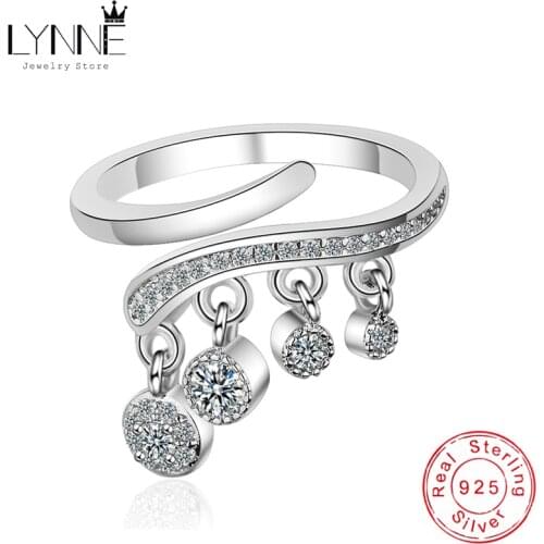 New Fashion Round AAA Zircon Pendant Rings 925 Sterling Silver Resizable Wishbone Four Rhinestone Dangle Ring Women Jewelry Gift