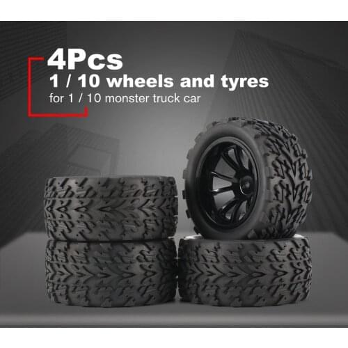 4Pcs 120mm 10 Contour Public Word Fetal Flower Off-road Wheel Rim and Tires for 1/10 Monster Truck Racing RC Car Accessories