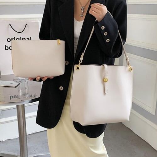 Solid Color Shoulder Bags for Women 2 Pieces Set Composite Bag Designer Travel Handbag Female High Quality Pu Leather Tote Bag