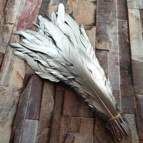 Wholesale 10pcs Pretty Single Silver Natural Rooster Tail Feather 12-14inches/30-35cm For Decorative Accessories