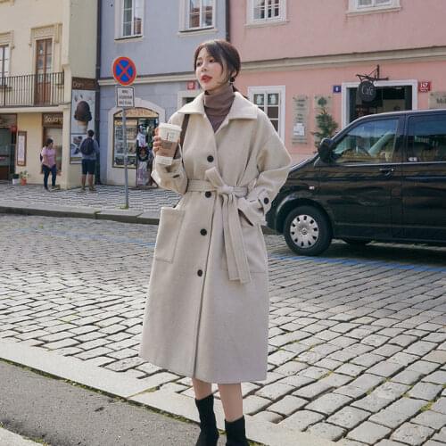 Autumn and winter 2020 new mid long style over the knee and waist woolen coat for women