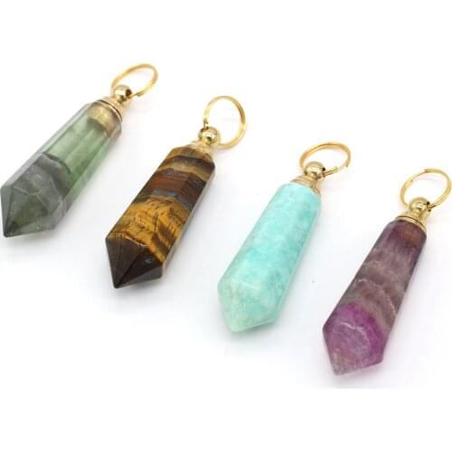 1pcs Natural Stone Agates Amazonite Amethysts Perfume Bottle Pendant Essential Oil Diffuser Necklace Women Gift Size 15x42mm