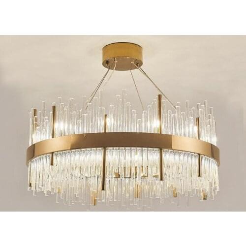 Postmodern round glass tube living room chandelier Nordic light luxury creative restaurant bedroom designer model room lighting