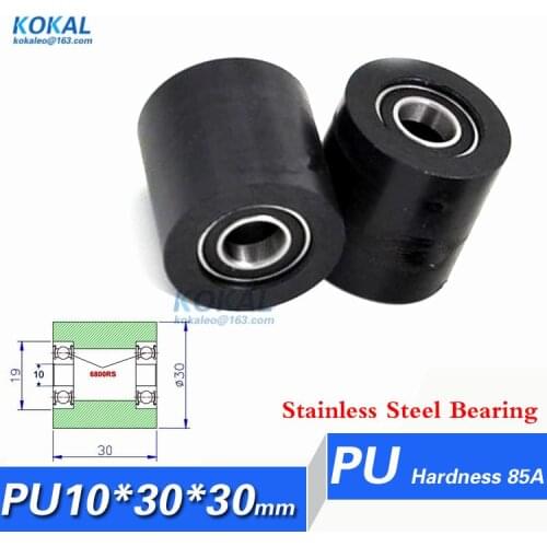 10*30*30 double bearing stainless steel hole 10mm PU rubber bearing wheel pulley 3030mm pipelining roller