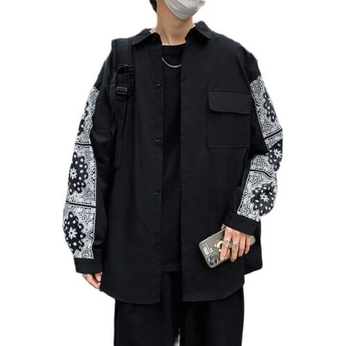 Long Sleeve Mens Shirts Bandana Streetwear Paisley Harajuku Shirt Male Clothes 2021 Fashion Summer Spring