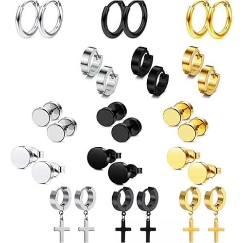 Punk Gold/Black Stainless Steel Stud Earrings For Men Women Fashion Hip Hop Earrings Set Ear Party Jewelry Accessories Wholesale