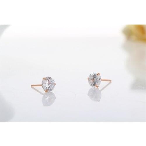 6mm Round Small Cubic Zircon CZ Crystal Stud Earrings For Womens Girls Rose Gold Color Feminine Jewelry for Kids Children