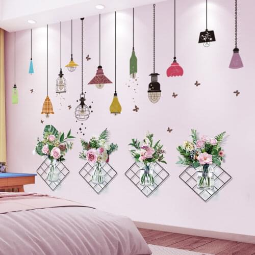 [SHIJUEHEZI] Flowers Plants Wall Stickers DIY Chandelier Lights Wall Decals for Living Room Bedroom Kitchen Home Decoration