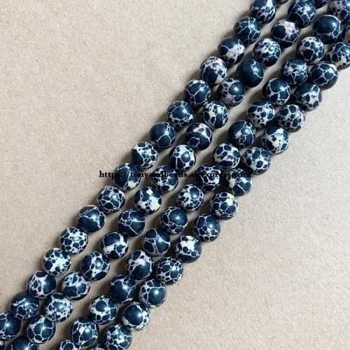 Synthetic Stone Black Sea Sediment Turquoise Round Loose Beads 15" 6 8 10 12MM Pick Size For Jewelry Making DIY