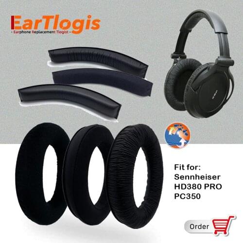 EarTlogis Velvet Replacement Parts for Sennheiser HD380, HD 380 PRO PC350 PC 350 EarPads Bumper Headband Earmuff