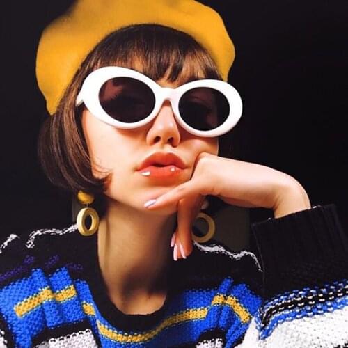 Haptron Kurt Cobai style Oval Sunglasses Women Vintage retro oval Frame mens Sun glasses Hip Hop Clear female glasses UV400