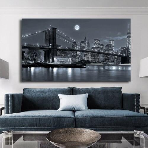 Modern Brooklyn Bridge Night View Landscape Posters Prints Canvas Painting Wall Art Pictures For Living Room Home Decoration