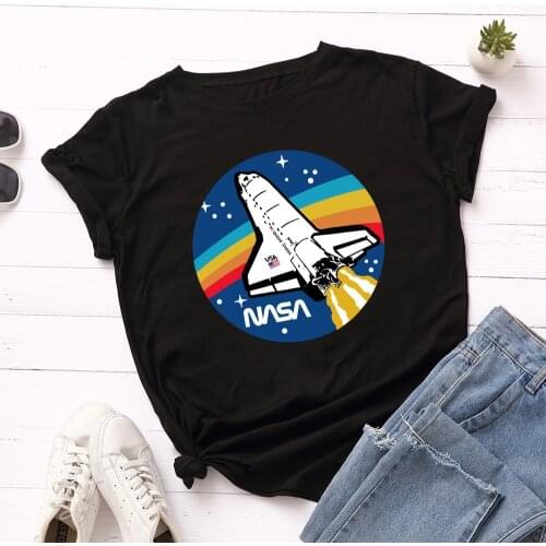 Summer Harajuku Shirt New ROCKET Print TShirt Women 100%Cotton O Neck Short Sleeve Tees Casual Tops Woman TShirts