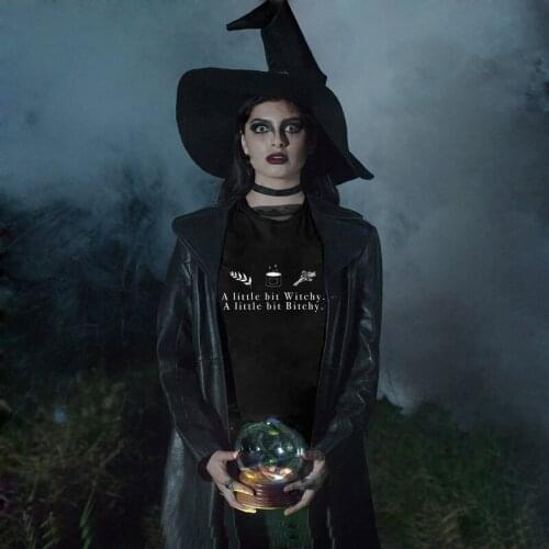 A little Bit Witchy T-shirt Spooky Women Wiccan Halloween Party Tshirt Funny Witchcraft Graphic Tee Shirt Top Dropshipping