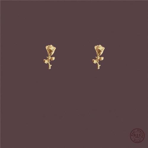 925 Sterling Silver Simple Rose Flower Earrings Women Exquisite Sweet Wedding Party 14k Real Gold Jewelry Accessories Gift