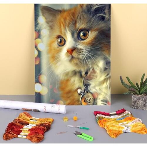 Animal Cat Printed 11CT Cross Stitch DIY Embroidery Patterns DMC Threads Needlework Hobby Sewing Handiwork Promotions Decor