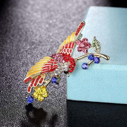 Zlxgirl Two size cute birds Brooch Jewelry for women gifts Alloy Crystal Clothes Suit Green Enamel Pin Large Animal Brooches