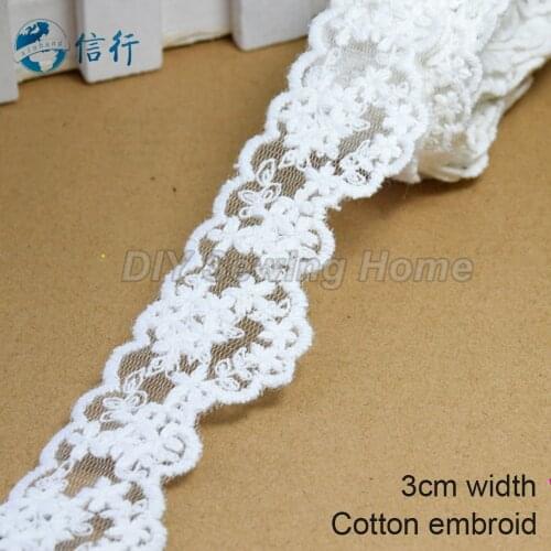 10yards 3cm cotton embroid sewing ribbon guipure lace white lace trim or fabric warp knitting DIY Garment Accessories#2889