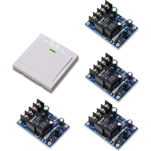 4pcs Receivers 1CH Wireless Remote Control Switch Wall Panel White Transmitter Hall Bedroom Ceiling Lights DC12V 24V 36V 48V 30A