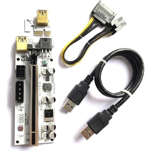 VER010-X PCI-E Riser Express 1X to 16X Extender USB 3.0 SATA Power Adapter Card with Work Indicator Light for Mining