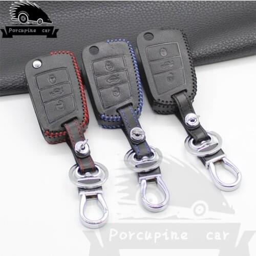 Genuine Leather Key Case Bag Key Car Accessories Cover for Volkswagen Golf 7 MK7 Skoda Octavia A7 Key Protect Car-Styling
