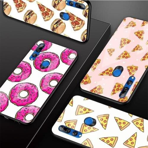 Fries Donuts Pizza Tempered Glass Phone Case For Huawei honor 8X 9 10i 20i 20Lite 20Pro 30 Pro Cover Shell