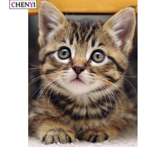 CHENYI 5D Diamond Painting Cat Animal DIY Embroidery Diamond Art Wall Sticker Full Rhinestone Mosaic Pictures Living Room Decor