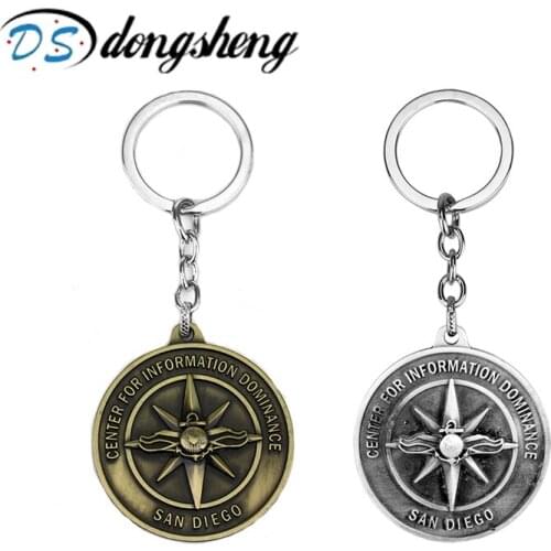 Dongsheng New San Diego Keychain Center For Information Dominance Letter Logo Keyring Bronze Key Chain -50