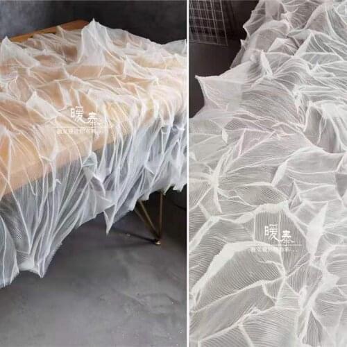 White Transparent Pleated Tulle Fabric Miyake Style Folds DIY Patches Stage Wedding Decor Dress Skirt Clothes Designer Fabric