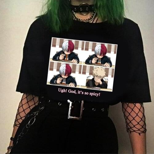 Harajuku T-Shirt Anime T Shirt My Hero Academia Shoto Todoroki Eat Spicy Noodles Anime Tops Tees