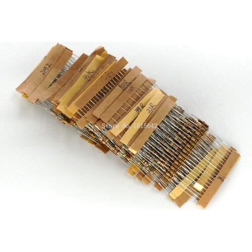 500PCS/LOT 1/4w 0.25w 5% Carbon Film Resistor Kit 50 Values Assortment Pack Mix Selection 1 ohm-10M ohm 50 Values Each 10PCS