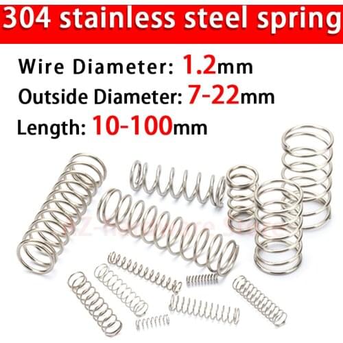 304 Stainless Steel Compression Spring, Return Spring, Steel Wire Diameter 1.2mm Outside Diameter 6~22mm 10 Pcs