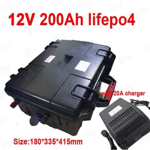 GTK Lifepo4 12V 200AH lithium battery Lithium iron phosphate BMS 4S 12.8V 200Ah for Solar energy storage Caravan + 20A Charger