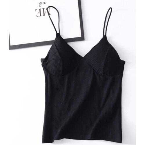 2021 Women Summer Solid V-neck Tank Female Cotton Bottoming Sleeveless Bra Padded Camisole Lady Chic Push Up Breathble Vest D952