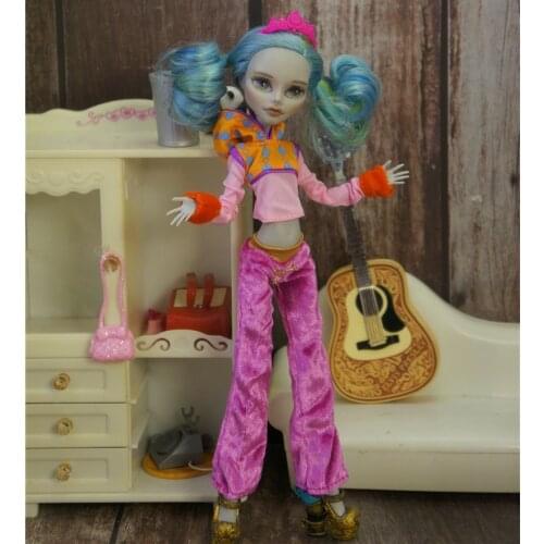 Fashion Doll Clothes for Monster High Doll Outfits Pink Patchwork Hoodie Sweatshirt Trousers Pants For Monster Dolls Costume DIY