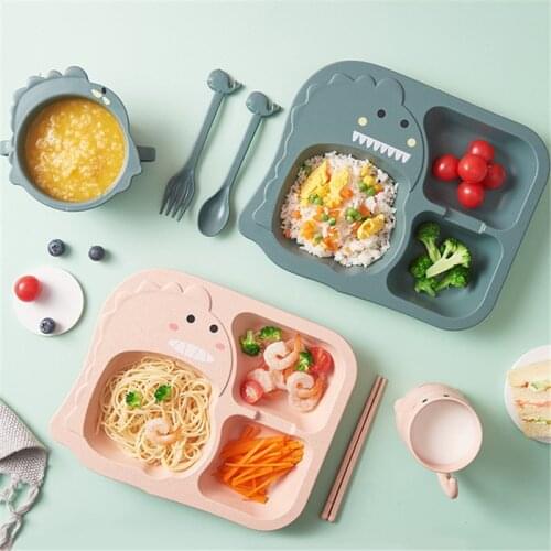 Cartoon Baby Bowl 6 Piece Set Environmentally Friendly Feeding Dishes Childrens Dinner Plate Grid Home Creative Tableware Set