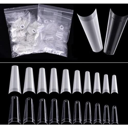 500pcs/Bag 10 Sizes Ballerina False Nail Tips French Coffin Fake Nails Half Tips Cover Clear Natural Flat Shape False Nails