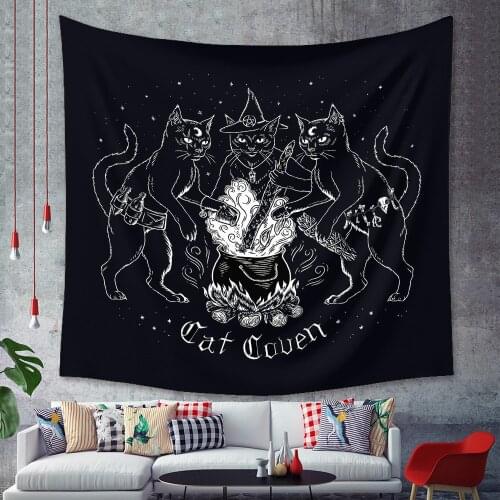 Black Cat Print Tapestry Wall Hanging Decoration Nordic Living Room Bedroom Background Wall Animal Tapestry Blanket 180x230CM