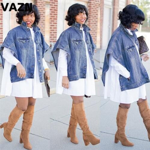 VAZN WNY001 New Tide Fashion Solid Denim Coat product 2019 summer sexy lady Asymmetric blue coats SHort sleeve button Fly Coat
