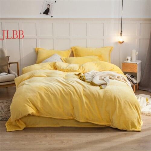 2020 New Winter Flannel Fleece Bedding Set Warm Soft Home Linens Twin Queen King Size Sheet Solid Yellow Modern Duvet Cover 3/4
