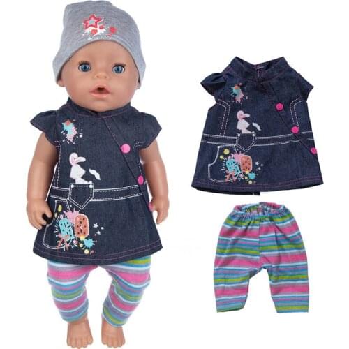 2021 New Pattern Clothes Cartoon Cowboy Colorful Stripe Suit Fit 18 Inch American&43cm Baby New Born Doll Clothes Accessories