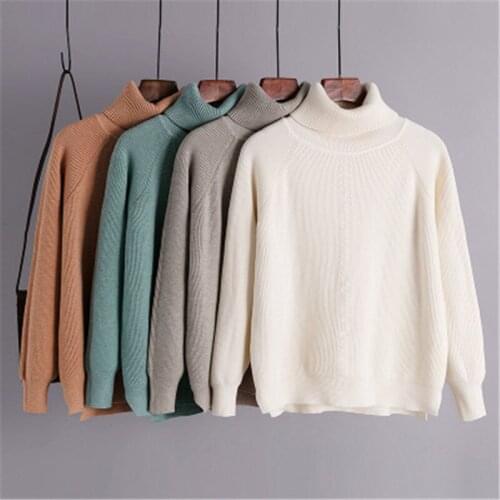 2021NewAutumn Winter OverSize Basic Thick Sweater Pullovers Women Female High-Neck Loose Sweater Long Sleeve Knit Jumpers Top 50
