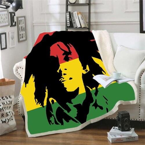 Reggae Singer Bob Marley Weed Funny Character Blanket 3D Print Sherpa Blanket on Bed Home Textiles Dreamlike Style 04