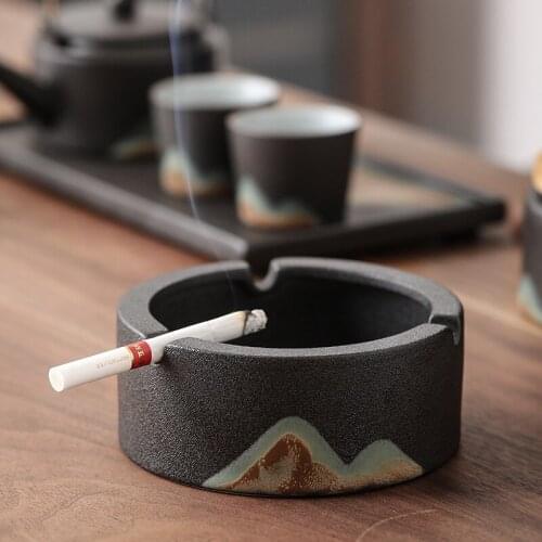 Glaze painting color cigarette ashtray handmade rough pottery creative home office living room household circular ceramic
