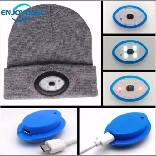 Rechargeable Hands Free 6 LED Flashlight Knitted Hat Cap Head Lamp Camping Climbing Fishing Head Light Lantern