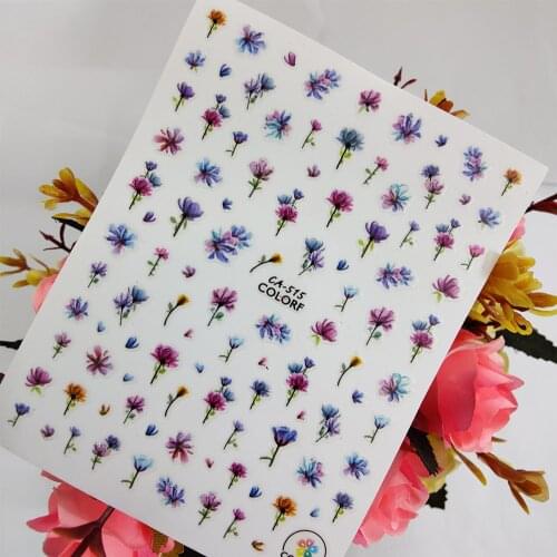 Peel Off 3D Nail stickers Art Slider Colorful Watercolor Flower Nail Decoraciones Foil Self adhesive Design Manicure Accessories