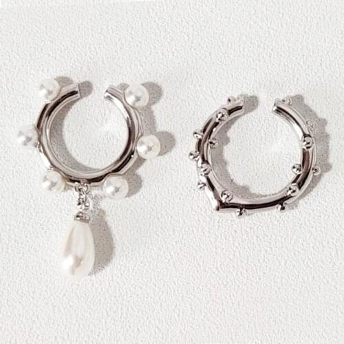 Pearl earrings earrings female designer retro no pierced earrings jewelry asymmetric ear clip